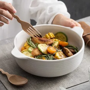 Japanese ceramic double-eared bowl large capacity soup bowl for kitchen tableware