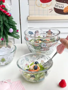 Ensaladera de vidrio transparente con bonito diseño de dibujos animados para postres.