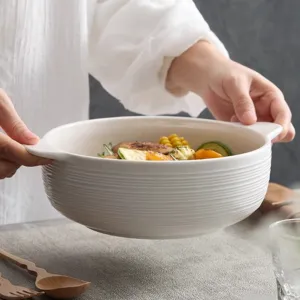 Japanese ceramic double ear bowl large soup bowl tableware for home daily kitchen use