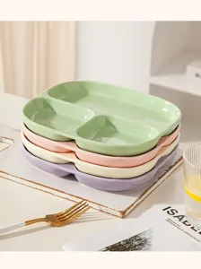Juego de platos de cerámica divididos pastel, vajilla apilable para desayuno y comidas.