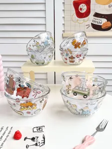 Bol de vidrio borosilicato lindo dibujos animados ensalada de frutas vajilla hogar