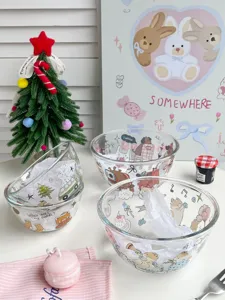 Bol de vidrio borosilicato transparente creativo bol de ensalada de frutas con dibujos