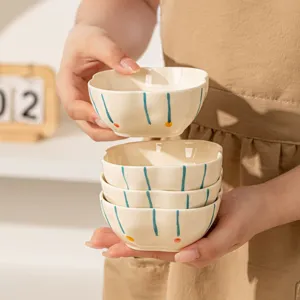 Piatto per Salsa in Ceramica Creativo Carino Dipinto a Mano Ciotola per Dip a Strisce Colore Sottosmalto Stoviglie da Cucina