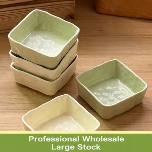 Ceramic square dipping sauce dishes set, green small soy sauce bowls for home kitchen.