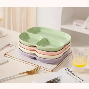 Plato de cena de cerámica dividido, vajilla esmaltada colorida para desayuno y niños.