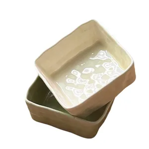 Ceramic dipping sauce bowls set, irregular square small dishes for sushi, soy sauce and snacks.