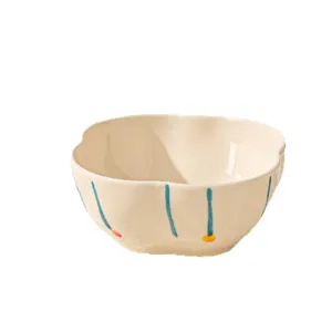 Ceramica dipinta a mano ciotola per salsa con bordo ondulato e bellissime righe blu.