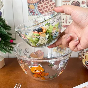 Bol de ensalada de cristal transparente con estampado de animales para fruta y postres