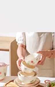 Set di ciotole e piatti in ceramica, grazioso motivo floreale, stoviglie resistenti.