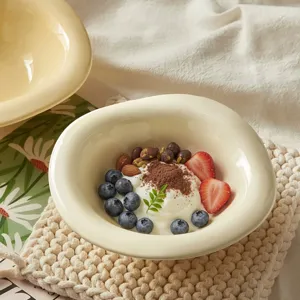 Cream ceramic bowl ins style breakfast cereal yogurt fruit salad bowl cute tableware