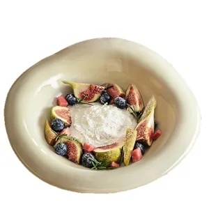 Ins style ceramic bowl, irregular beige design, perfect for yogurt, breakfast, dessert, and fruit salads.