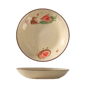 Japanese vintage ceramic dinner plate underglaze color tableware deep dish for home kitchen