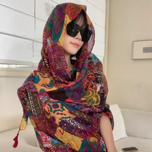 Ethnic style printed summer scarf lightweight bohemian sun protection women shawl accessory