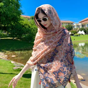 New Chinese style women scarf summer sun protection thin ethnic shawl travel photo fashion