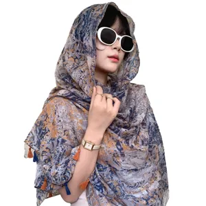 New Chinese style fashion ethnic printed women scarf summer sunscreen lightweight shawl.