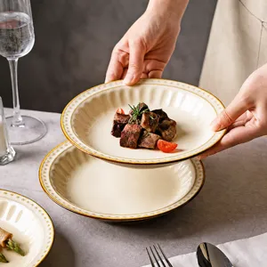Vintage Keramik Speiseteller retro Ofenwechsel Steak Pasta Servierschüssel Geschirr