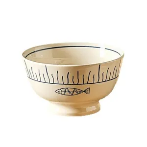 Japanese style ceramic rice bowl with hand-painted fish pattern kitchen tableware home use