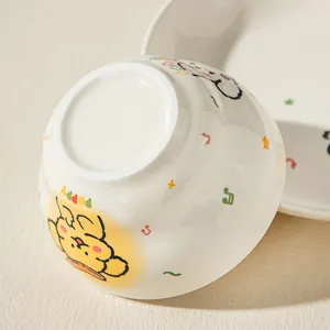 Cute ceramic bowl and plate set with adorable puppy design, perfect for daily meals.