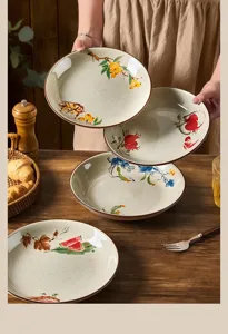 Japanese retro ceramic dinner plate underglaze fruit hand-painted tableware deep dish set