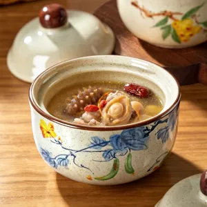 Casseruola in ceramica retro cinese con coperchio e zuppiera floreale per cucina
