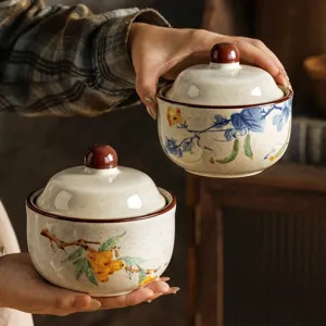Ciotola da stufato in ceramica vintage cinese con coperchio sottosmalto stoviglie da cucina
