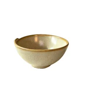 Ciotola di riso in ceramica retrò con beccuccio, zuppiera smaltata craquelé vintage.