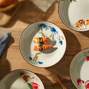 Japanese retro ceramic dinner plate underglaze color tableware set for home kitchen use