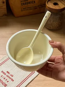 Korean ins style ceramic bowl and spoon set, creative tableware for single serving, creamy yellow.
