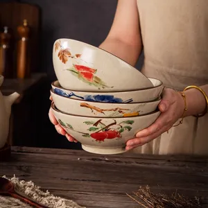 Chinese vintage underglaze ceramic bowl large soup noodle bowl for home kitchen dining table
