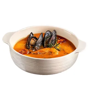 White ceramic double-eared soup bowl with modern simple design for home use and noodles