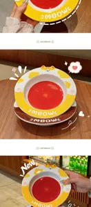 Cute cartoon ceramic plate yellow red cat design salad dinnerware breakfast dish home use