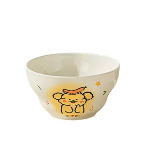 Cute ceramic rice bowl with cartoon dog design, underglaze color, perfect for daily meals.