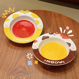 Cute Cartoon Ceramic Cat Dinner Plate Kawaii Pet Food Bowl Tableware Salad Breakfast Dish