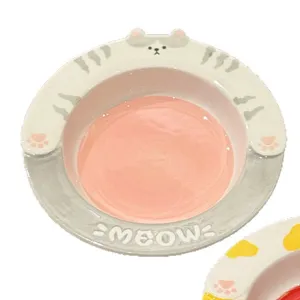 Cute cat ceramic dinner plate cartoon pet bowl breakfast tableware salad dish for home use