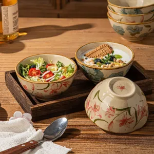 Japanese ceramic bowl set underglaze color tableware for rice soup salad and yogurt daily use
