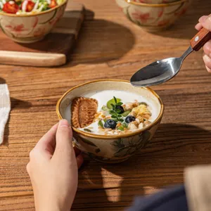 Japanese style ceramic rice bowl underglaze color soup bowl yogurt tableware set for home