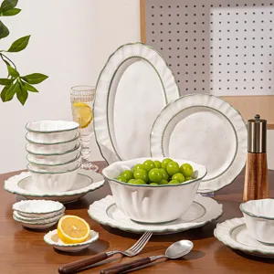Conjunto de Vajilla de Cerámica Moderna Con Diseño de Encaje de Sésamo Plato Tazón y Plato de Pescado para Cocina
