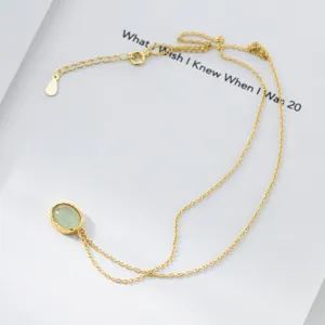 Green fluorite oval pendant S925 sterling silver necklace delicate niche design detail