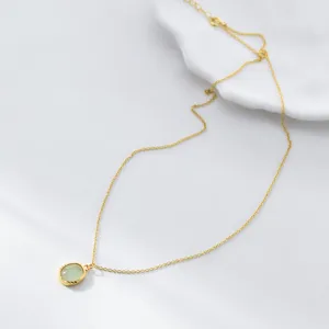 Exquisite gold-plated S925 silver green fluorite oval stone pendant necklace detail