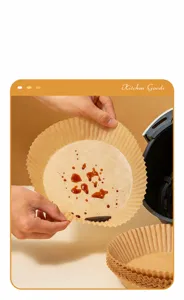 Detailaufnahme von Einweg-Heissluftfryer-Papier mit Oelabweisung und hitzebestaendiger Funktion.