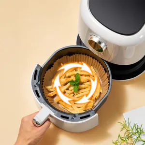 Round air fryer parchment paper liners, non-stick baking oil paper for oven and roasting.