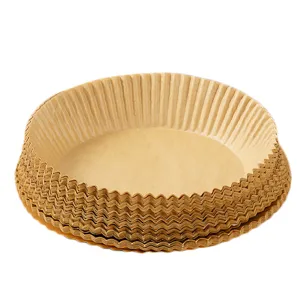 Round disposable air fryer parchment paper liners, non-stick baking oil-absorbing paper sheets.