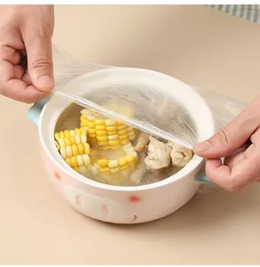 Wegwerp elastische kom afdekkingen, doorzichtige plastic vershoudfolie voor restjes.