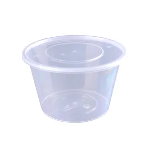 Vaso de salsa de plástico transparente desechable con tapa, recipiente apto para microondas.