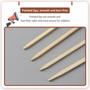 Natural bamboo skewers for fruit, tanghulu and snacks, pointed tips for easy piercing.