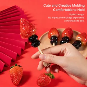 Mini candied fruit bamboo skewers with cartoon handles for DIY fruit stick making.