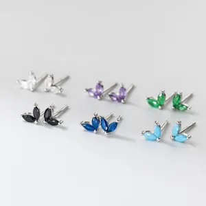 925 Sterlingsilber Herz Blatt Ohrstecker Marquise Strass Synthetischer Türkis Ohrringe Für Damen Täglichen Schmuck