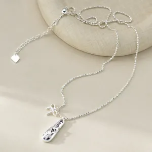 Collier chausson de danse en argent S925 avec pendentif nœud et chaîne à perles réglable