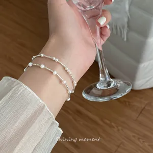 Echtes 925 Sterlingsilber Gelaagtes Armband Elegant Süß Künstliche Perlen Gypsophila Kette Herz Anhänger Armband Für Damen Feiner Handschmuck Geschenk