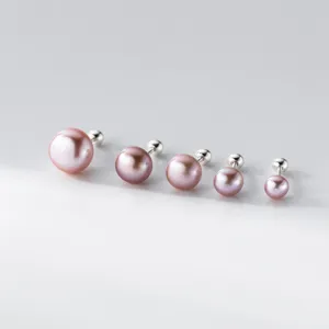 Sterlingsilber Süßwasserperle Ohrstecker, minimalistischer süßer Stil rosa Perlen Ohrringe.